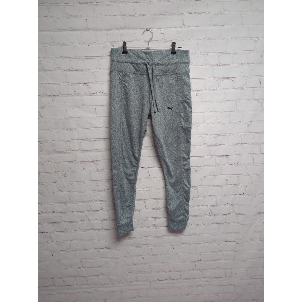 PUMA SE Womems High-Waist Joggers Gray/Green Pocket Drawstring Logo Med NWOT 084